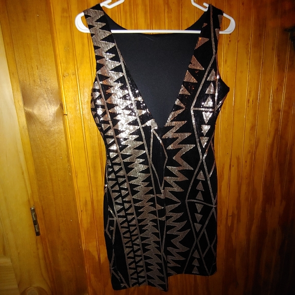 Mini sequin dress black & gold. Vintage. - Picture 2 of 2